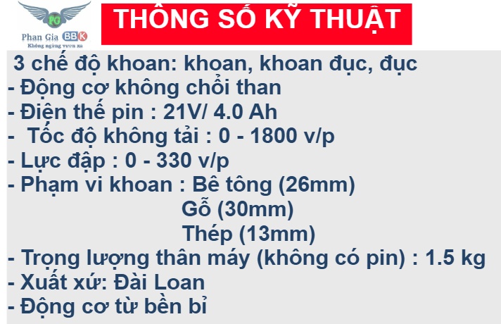 Máy Khoan đục Bê tông dùng pin KEN 118V 3 chức năng - Pin 10 CELL - Động cơ từ - Máy Khoan Có Búa - Khoan Pin Không than