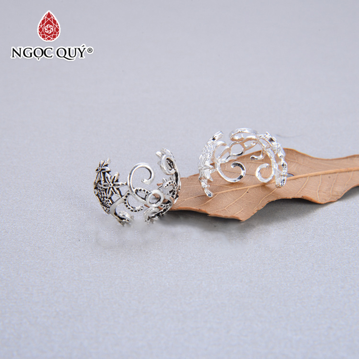 Combo 2 cái charm bạc ôm hạt họa tiết hoa văn - Ngọc Quý Gemstones