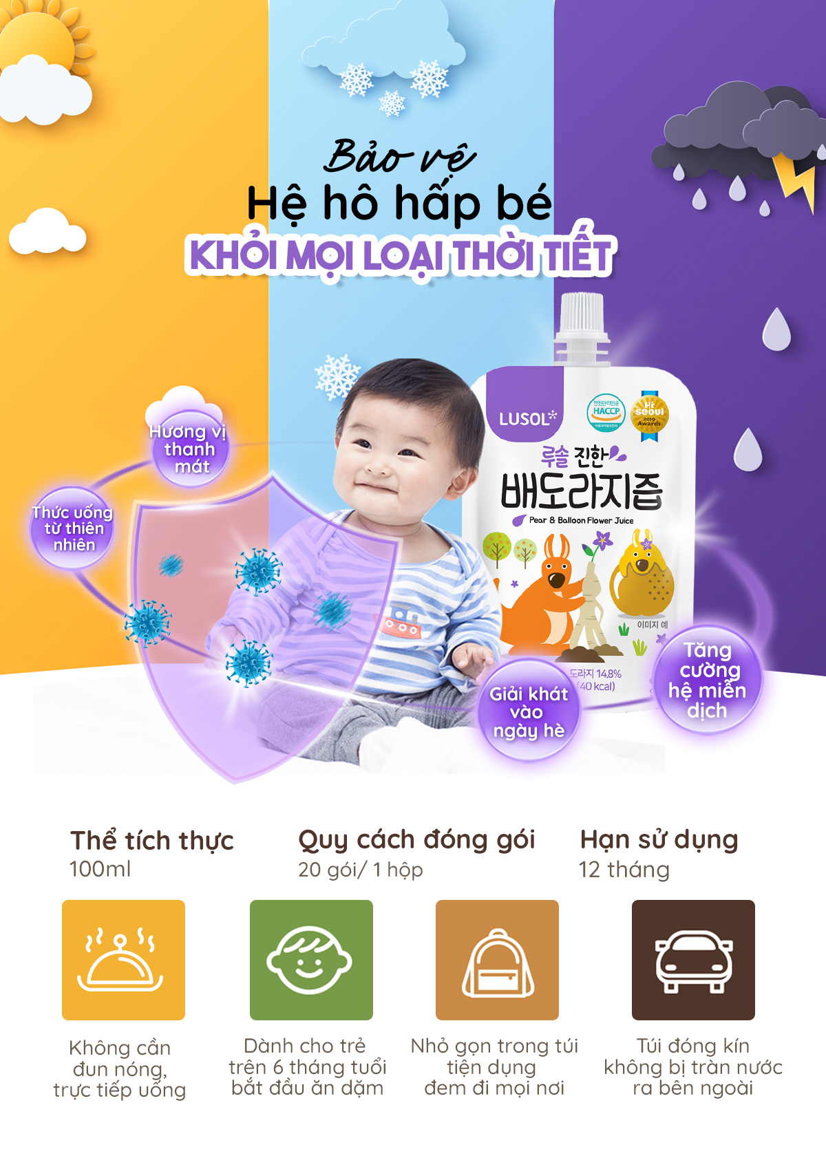 Combo 20 gói nước ép lê và rễ hoa chuông đen nguyên chất Lusol cho bé từ 6 tháng tuổi - ALADDINVINA