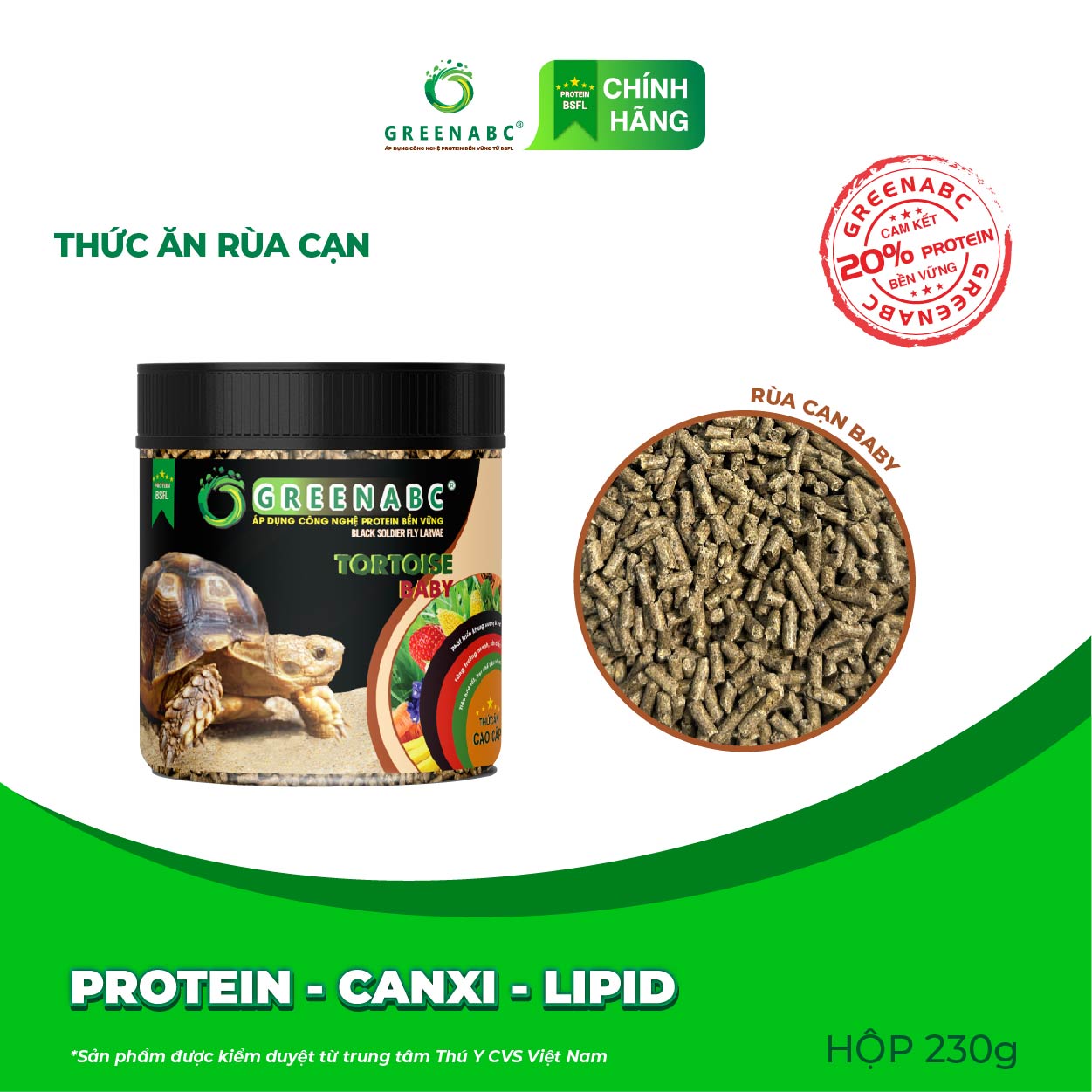 Thức ăn Rùa Cạn Sulcata, Tortoise GREENABC- Hạn chế urat , tăng size, mai xương chắc khỏe - Hộp 230g