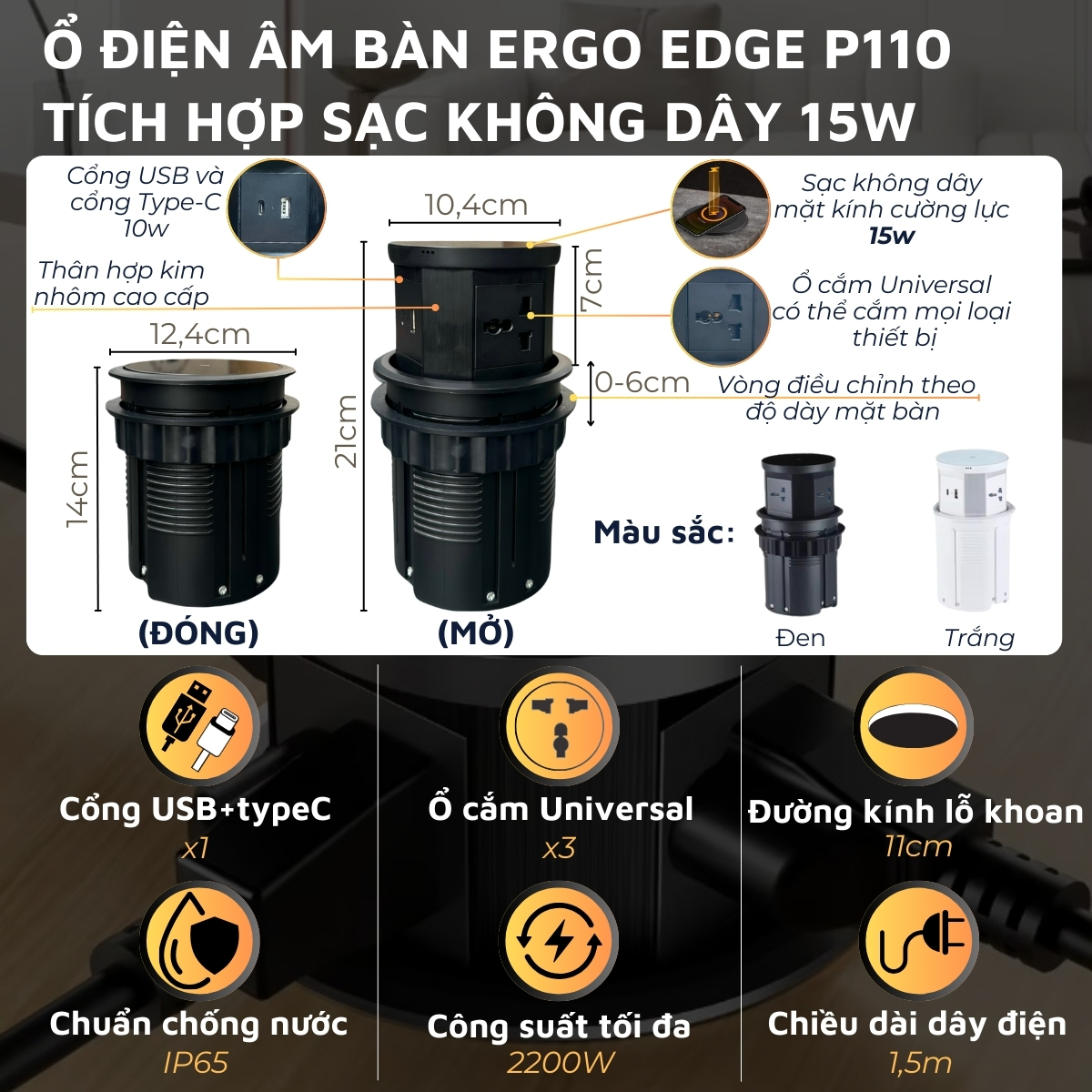 Ổ cắm điện đa năng Ergo Edge DandiHome an toàn chống cháy chống giật, bảo hành 12 tháng