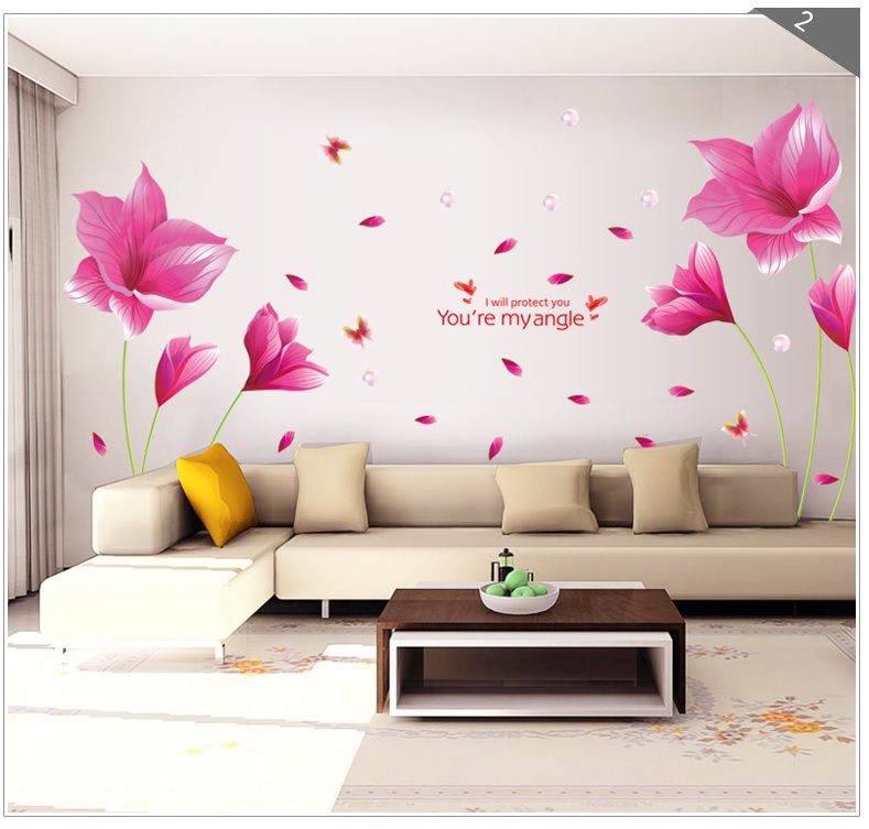 Decal dán tường Hoa cánh bướm hồng AmyShop DH067 - 2 bộ ( 153 x 215 cm )