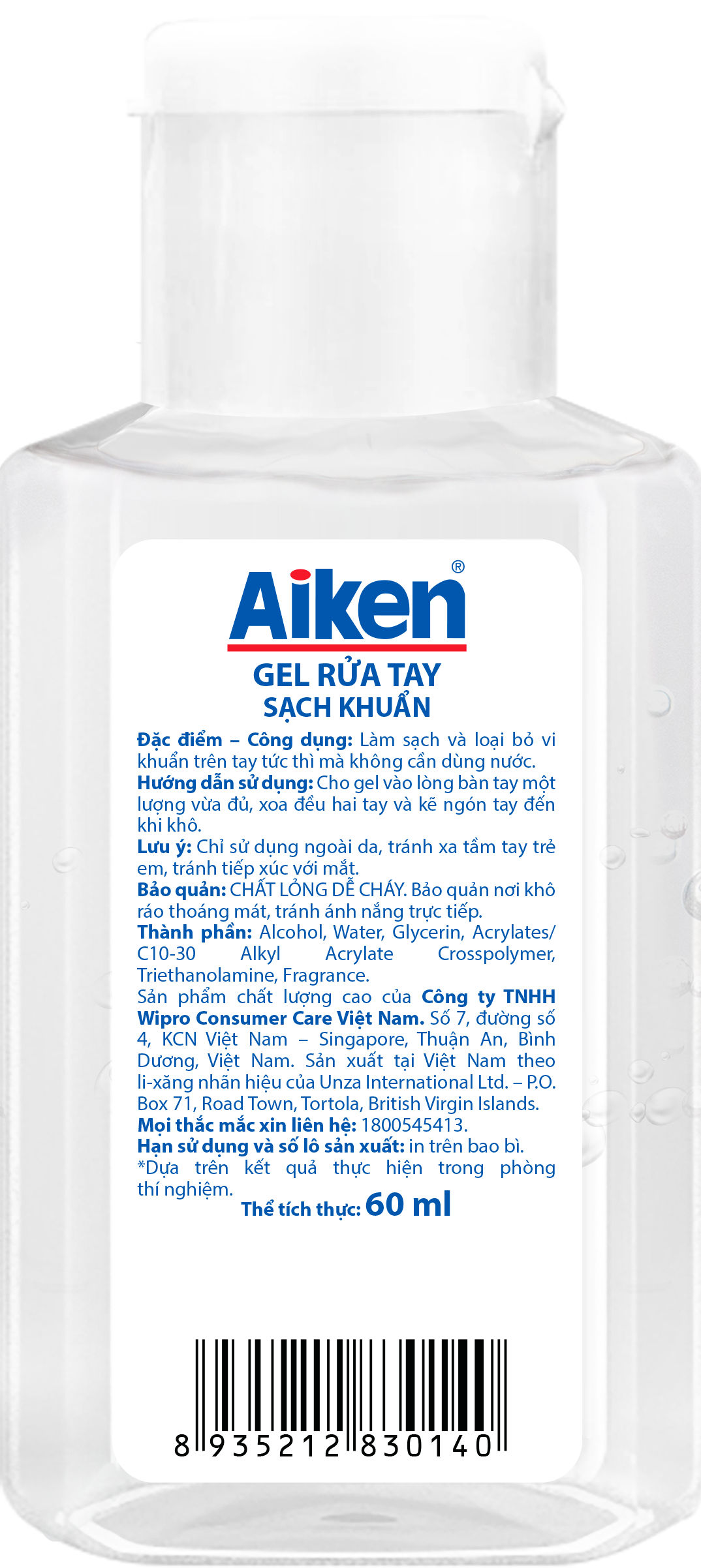 combo 2 gel rửa tay sạch khuẩn aiken 60ml chai 2