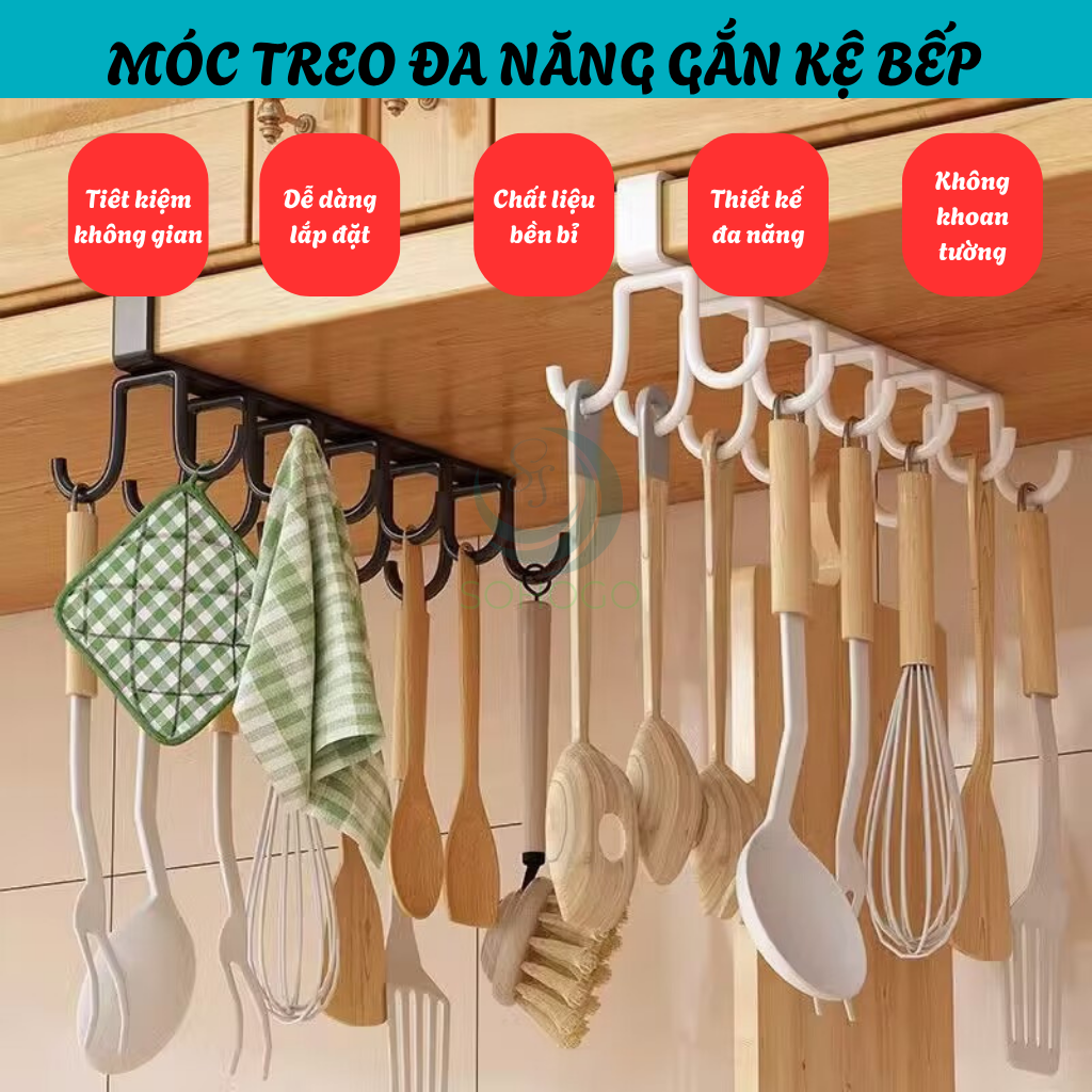 Móc Treo Đa Năng Gắn Dưới Kệ Bếp 10 MóC- Giá Treo Đồ Nhà Bếp Thông Minh Móc Treo Dưới Gầm Tủ – Tiết Kiệm Không Gian Kệ Treo Dụng Cụ Nhà Bếp Gắn Tủ Móc Treo Ly Tách và Đồ Nhà Bếp Dưới Kệ 10 Móc