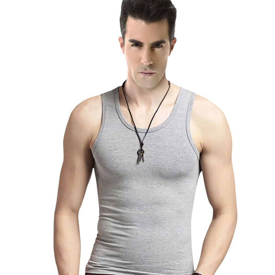 Yu Zhaolin (YUZHAOLIN) men's vest men's cotton slim body tight sports summer casual bottoming shirt fitness sports thread strap vest men's gray XXXL