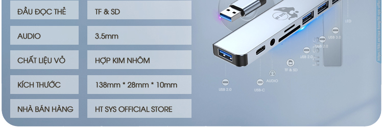 bộ chia cổng hdmi, hub usb ht sys 8in1