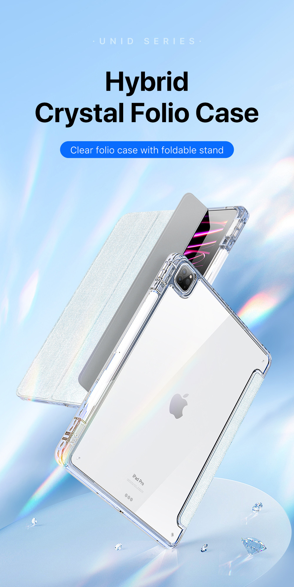 Bao da ipad Dux Ducis Unid cho Ipad Air 6/ 5/ 4/ Ipad Pro 11 M1/ M2, có khe cắm bút, auto sleep/wake, trong suốt_ Hàng chính hãng