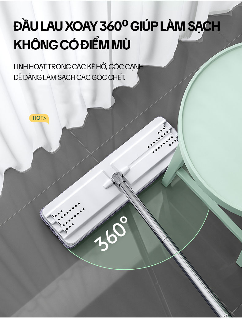 Bộ Cây Lau Nhà KITIMOP C6 PLUS-PRO, Thùng Lau Nhà Tự Vắt Thông Minh, Chổi Lau Nhà Xoay 360 Độ, Lau Sàn Làm Sạch