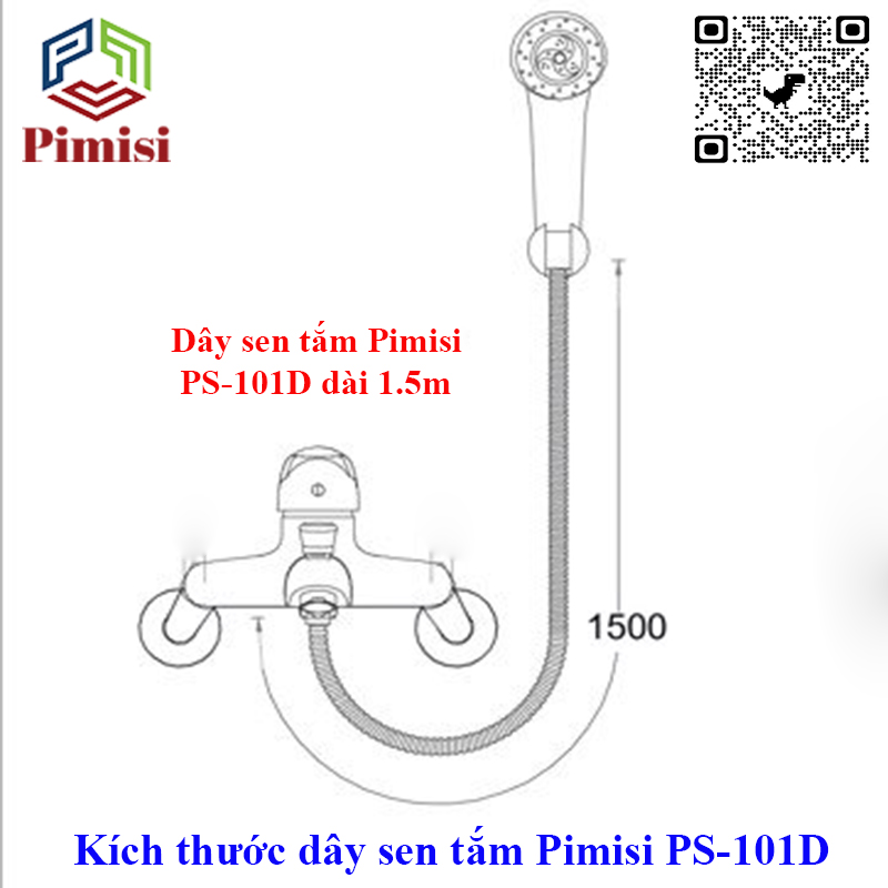 Kích thước chiều dài dây sen tắm nóng lạnh Pimisi PS-101D