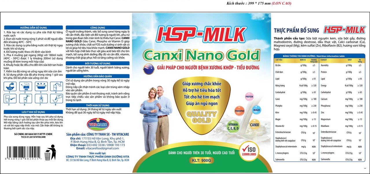 Sữa bột HSP Canxi Nano Gold cho người bệnh xương khớp, tiểu đường (hộp 900g) 1