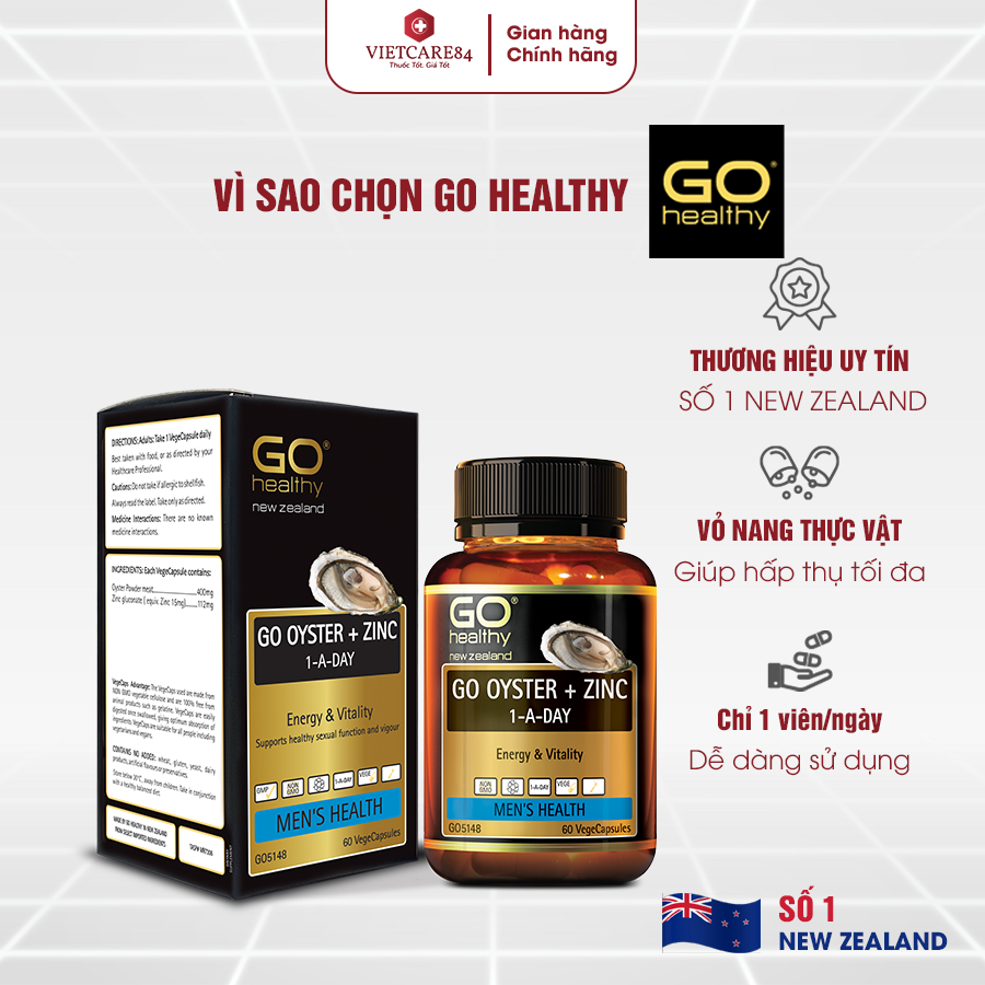 Viên uống tinh chất Hàu nhập khẩu chính hãng New Zealand GO OYSTER + ZinC (60 viên) giúp tăng cường sinh lý nam, cải thiện chất lượng tinh trùng