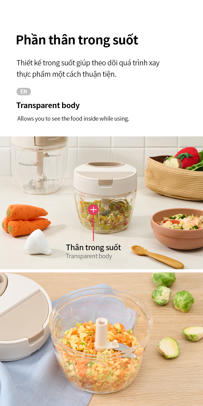 Dụng Cụ Xay Tỏi Ớt LocknLock CKS342BEG, CKS343BEG, CKS344BEG, Hàng Chính Hãng, Kéo Tay - JoyMall