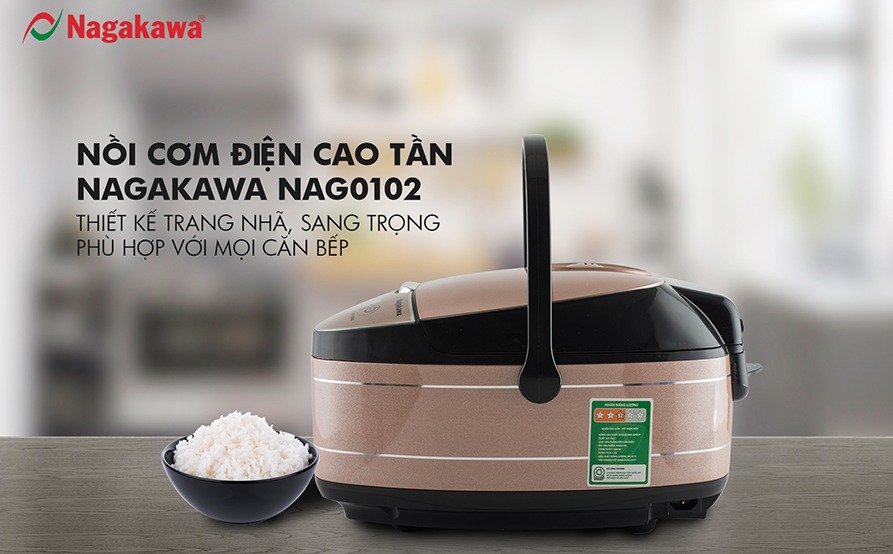 Nồi Cơm Điện Cao Tần Nagakawa NAG0102 (1.8L) - Nâu Đen - Hàng Chính Hãng