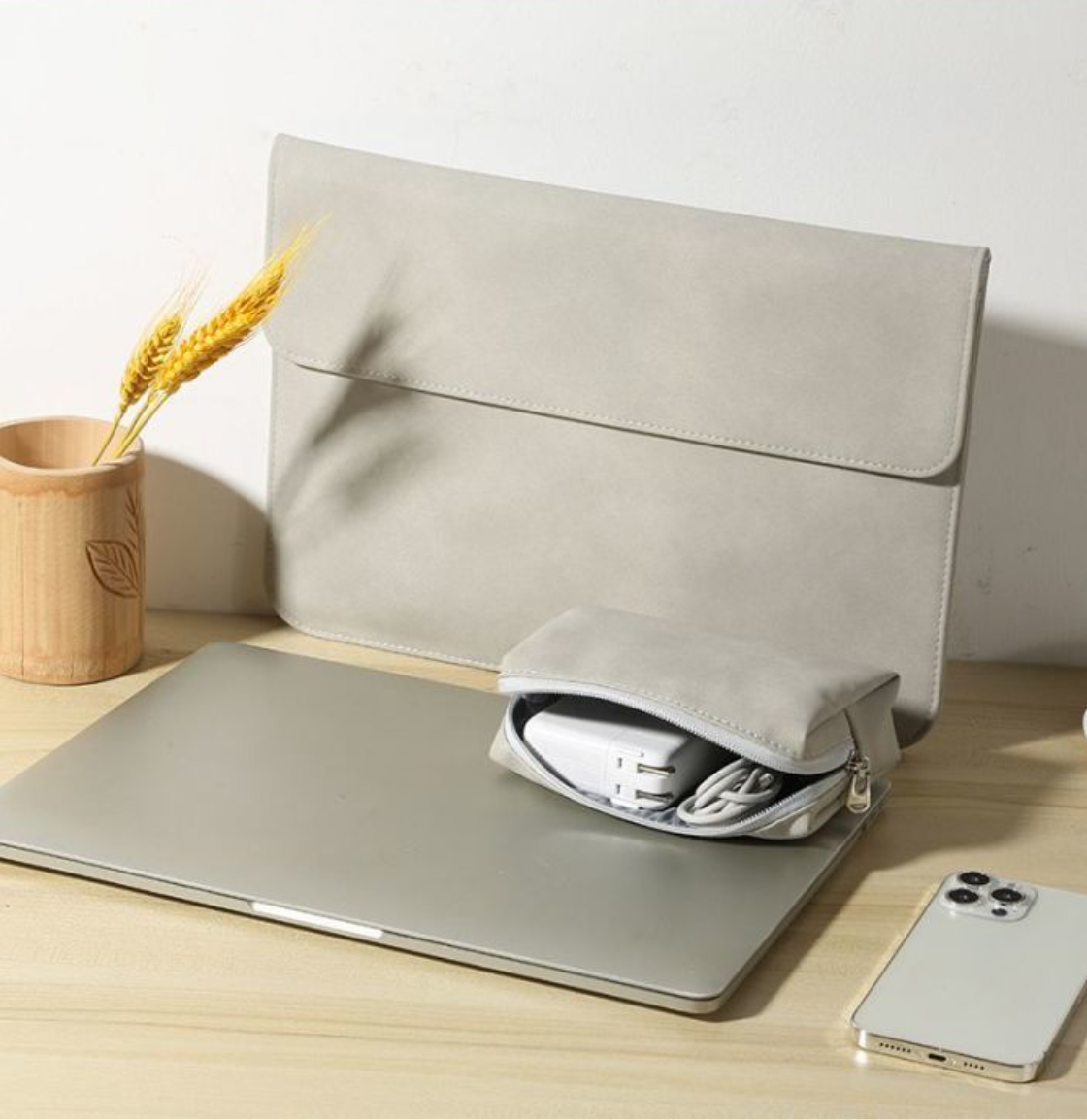 Bao da túi da cặp chống sốc, chống nước dành cho máy tính laptop, surface kèm ví đựng sạc chuột - Hàng chính hãng