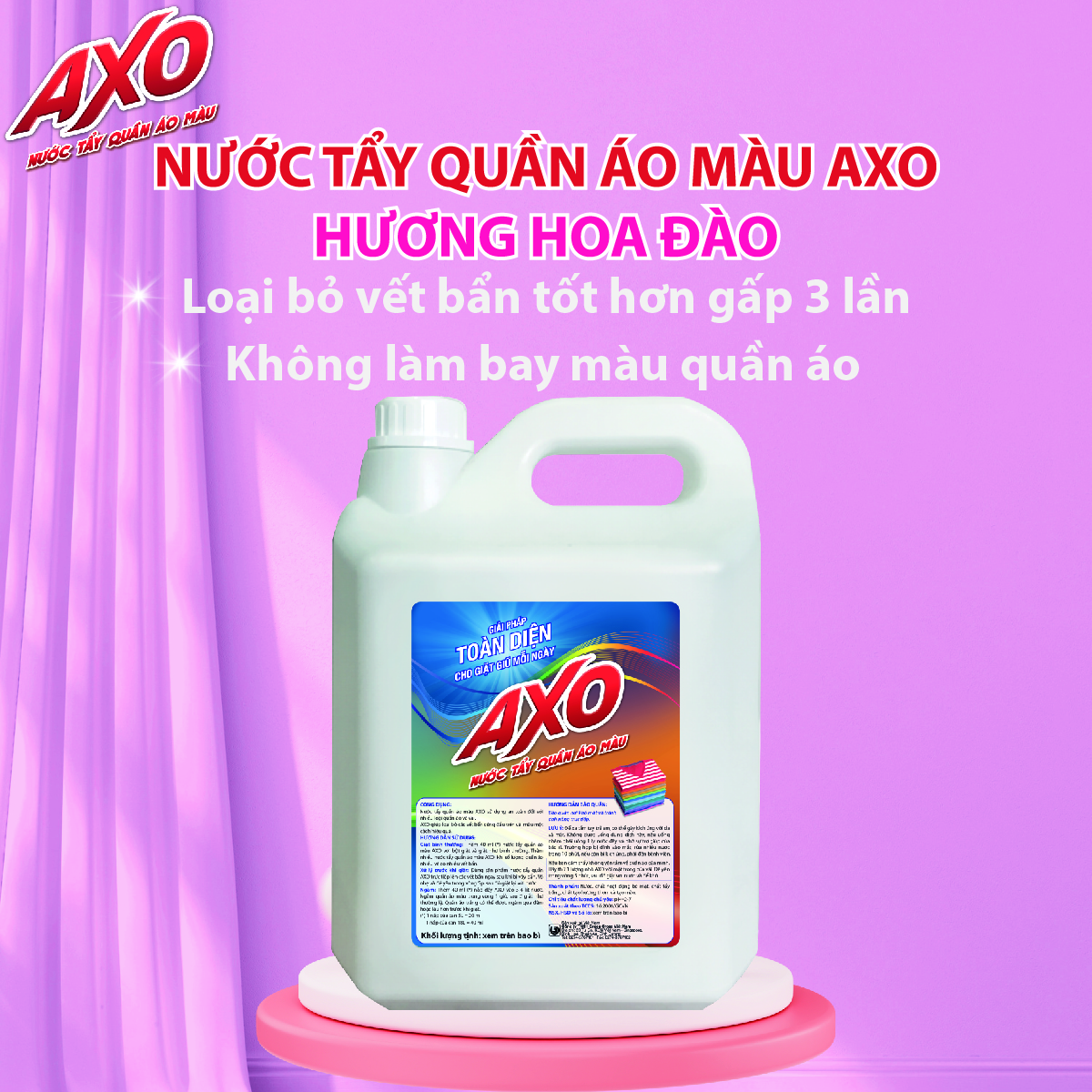 COMBO 4 CAN Nước tẩy quần áo màu đánh bay vết bẩn AXO can 5 Lít Tiết Kiệm Hương Hoa Đào/Tươi Mát