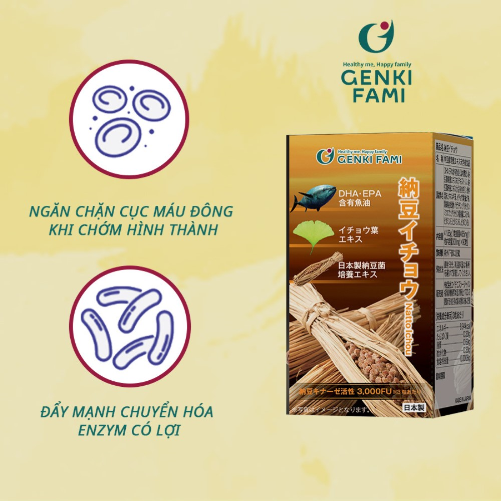 Viên Uống Phòng Ngừa Đột Quỵ, Bổ Não Nattokinase 3000FU Natto Ichou Genki Fami Nhật Bản