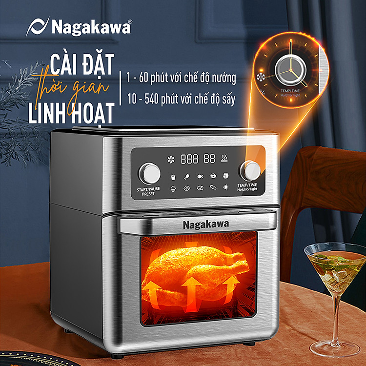 Nồi chiên không dầu Nagakawa NAG3304 (12L) - 11 chương trình nấu - Công nghệ Rapid Air 360 độ - Hàng chính hãng