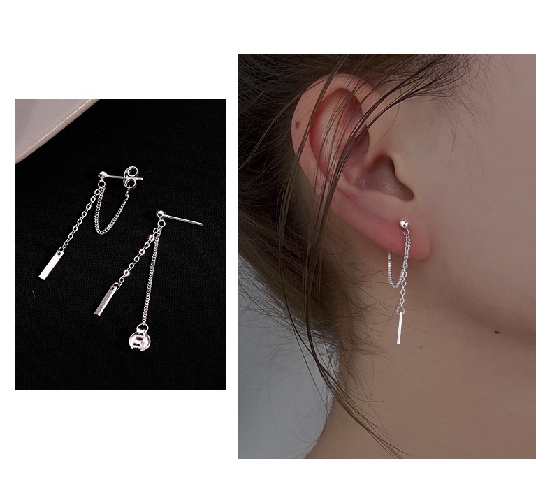 Bông tai xích mỏng thả thanh Titan chữ nhật năng động thu hút