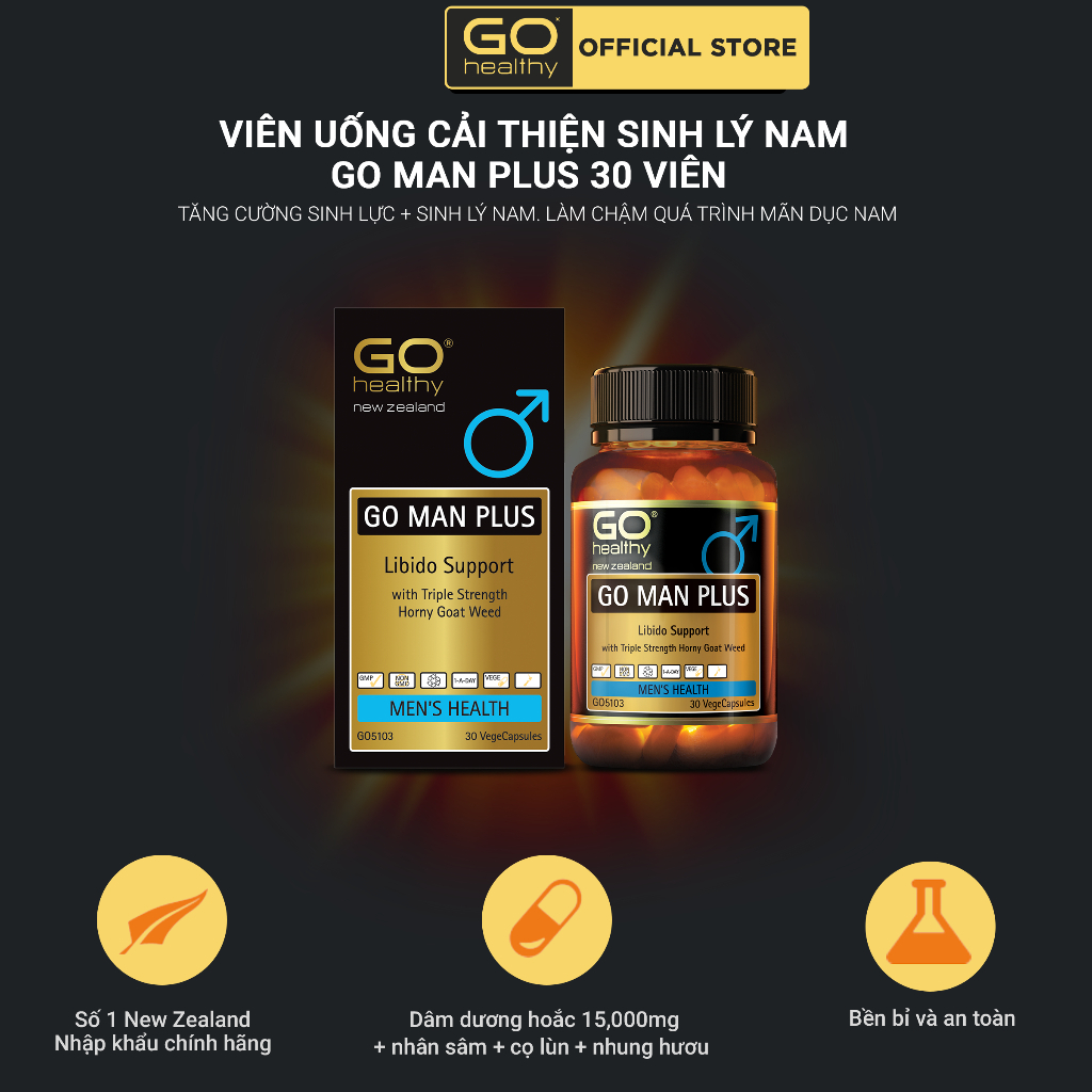 GO MAN PLUS 30 VIÊN - Viên uống tăng cường sinh lý nam, cải thiện và làm chậm quá trình mãn dục nam nhập khẩu chính hãng GO Healthy New Zealand
