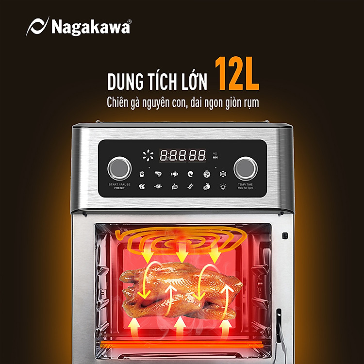 Nồi chiên không dầu Nagakawa NAG3304 (12L) - 11 chương trình nấu - Công nghệ Rapid Air 360 độ - Hàng chính hãng