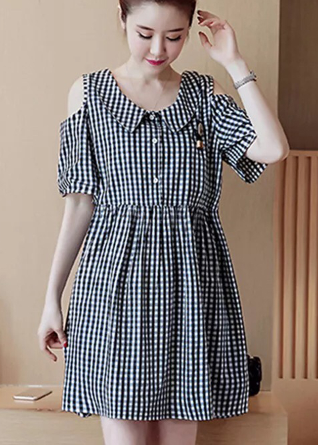 Đầm form rộng caro kèm gấu - DT564