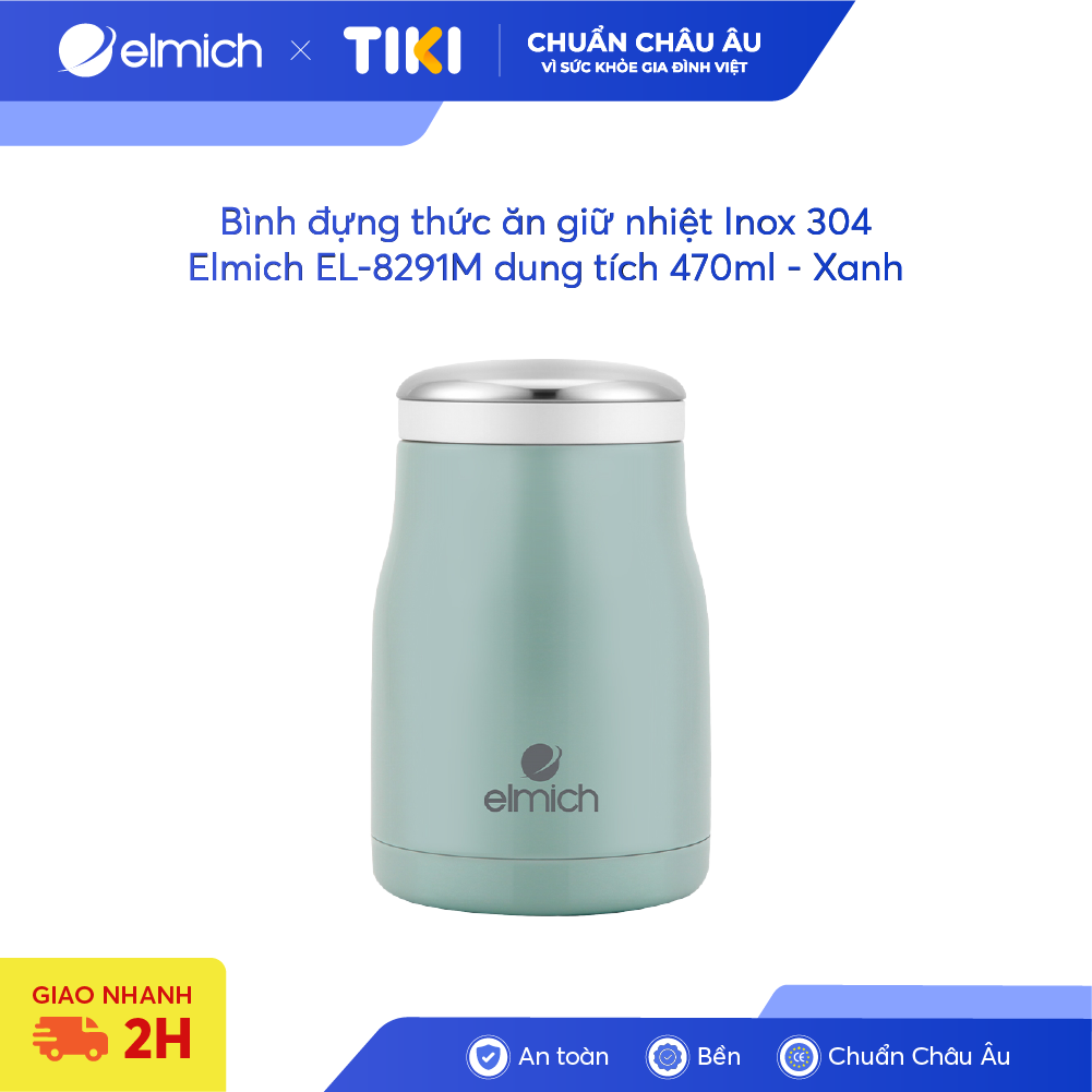 Bình đựng thức ăn giữ nhiệt Inox 304 Elmich EL-8291M dung tích 470ml – Xanh