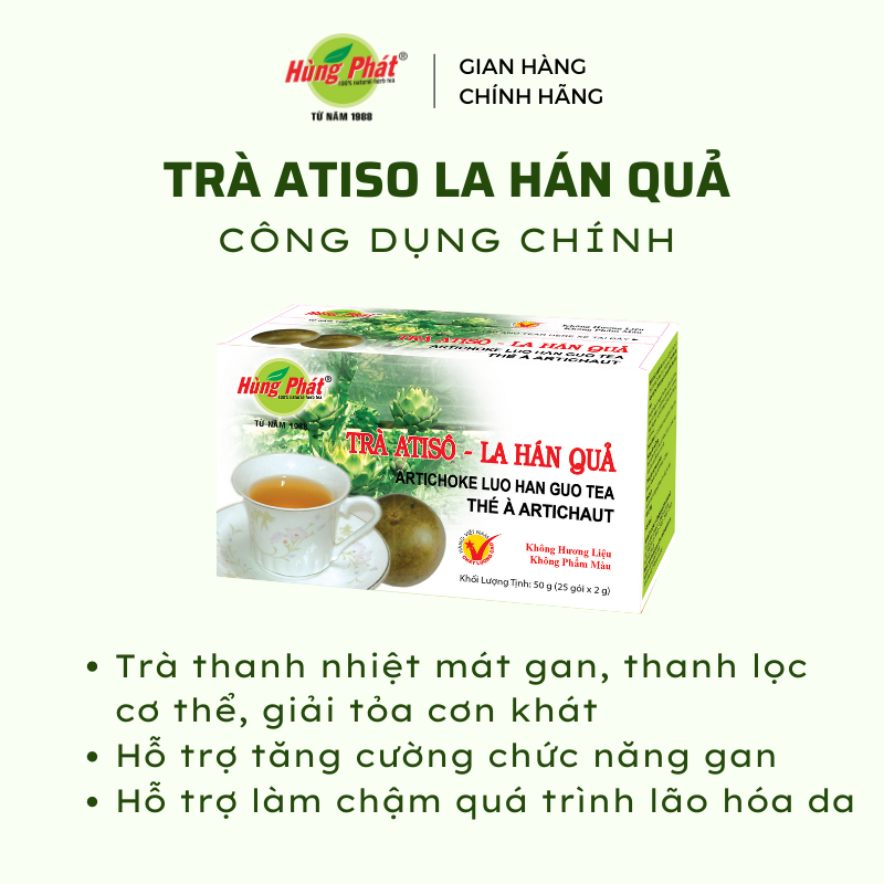 Trà Atiso La Hán Quả Hỗ Trợ Thanh Lọc Giải Nhiệt Cơ Thể Hộp 25 Gói - Thương hiệu Hùng Phát