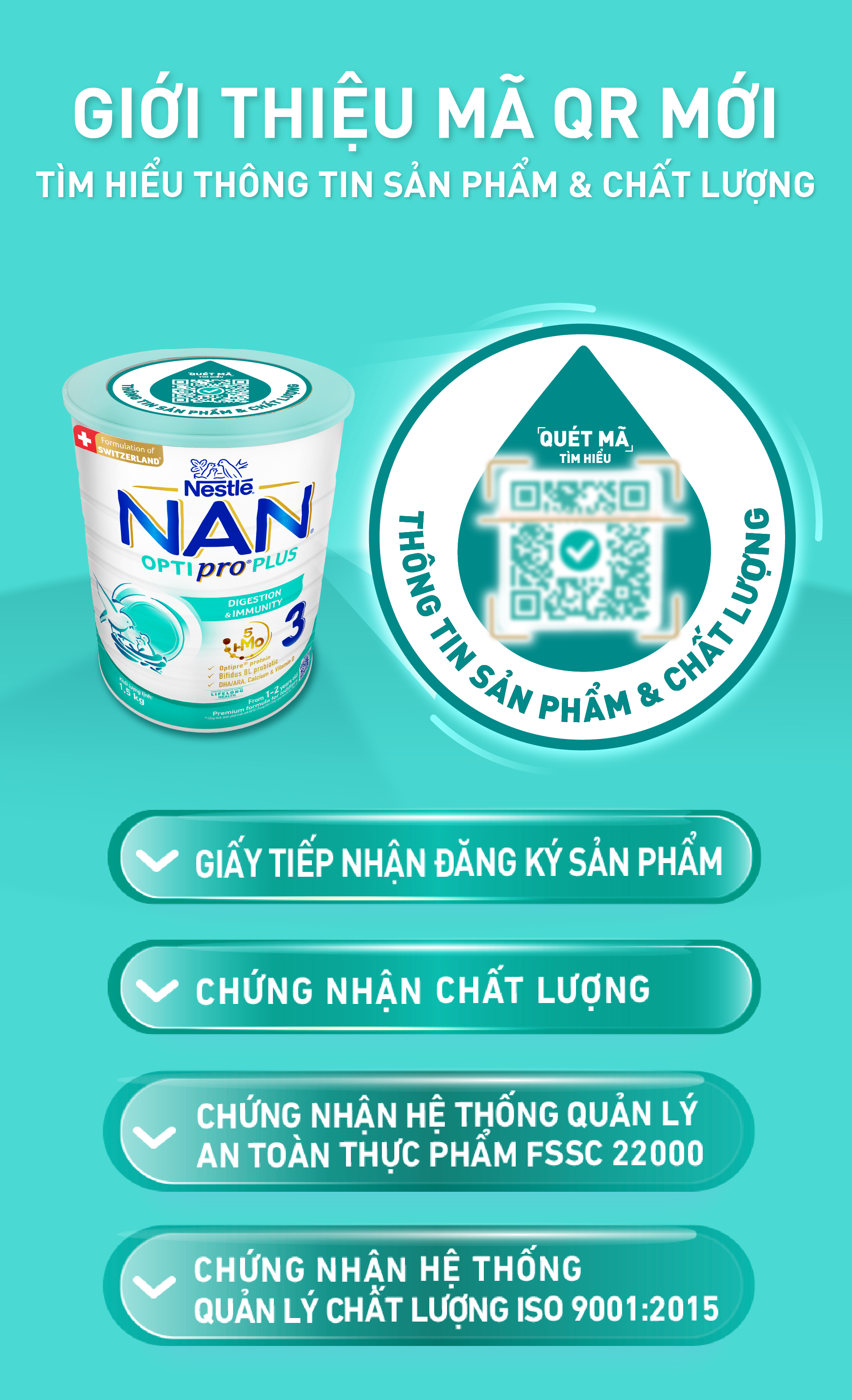 Sữa bột Nestlé NAN OPTIPRO PLUS 3 1500g/lon với 5HMO (1-2 tuổi)