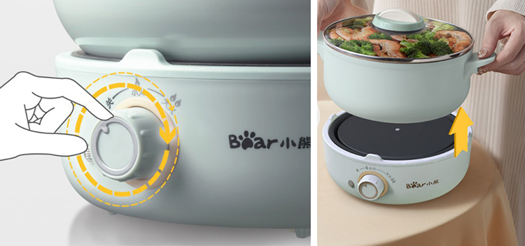 Nồi lẩu điện đa năng Bear DHG-B25Z1 2.5 Lít (Xám Trắng) - Hàng Chính Hãng 