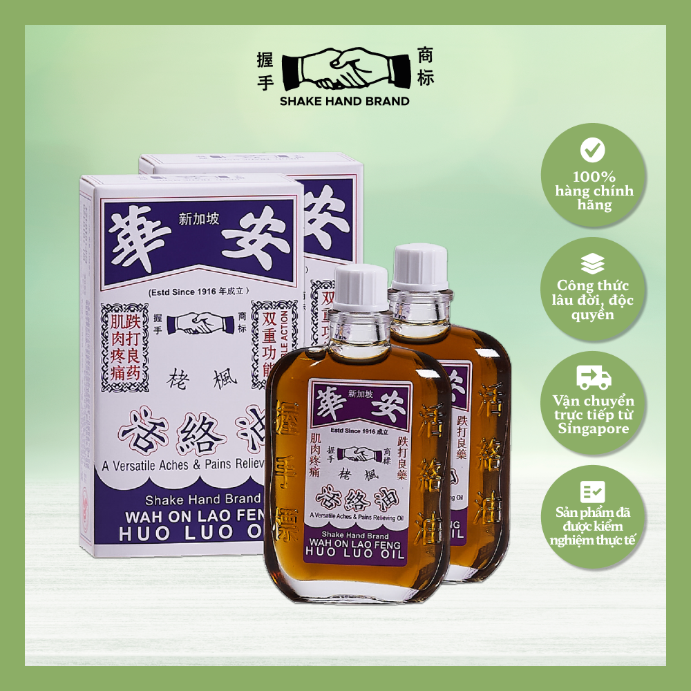 Combo 2 Dầu gió Singapore Shake Hand Wah On Huo Luo hỗ trợ tình trạng đau xương khớp, hỗ trợ giấc ngủ sâu & ngon giấc (25ml x2)