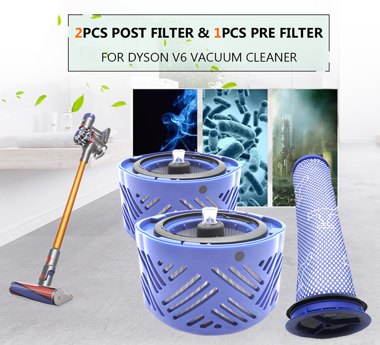 2pcs Post Filter & 1pcs Pre Filter HEPA Motor Filter Replacement for Dyson V6 Vacuum Cleaner Blue