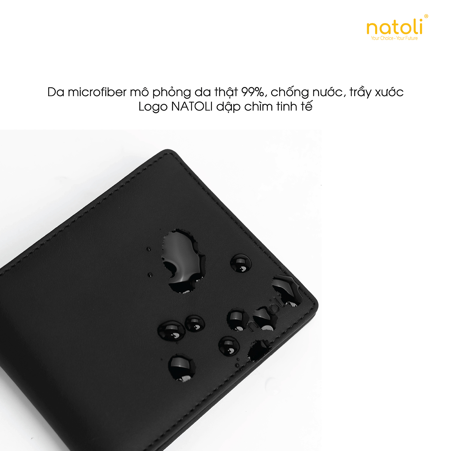 Ví da nam nữ dáng ngang NATOLI gập đôi đựng thẻ cầm tay cao cấp BST Simple Horizontal Wallet V4