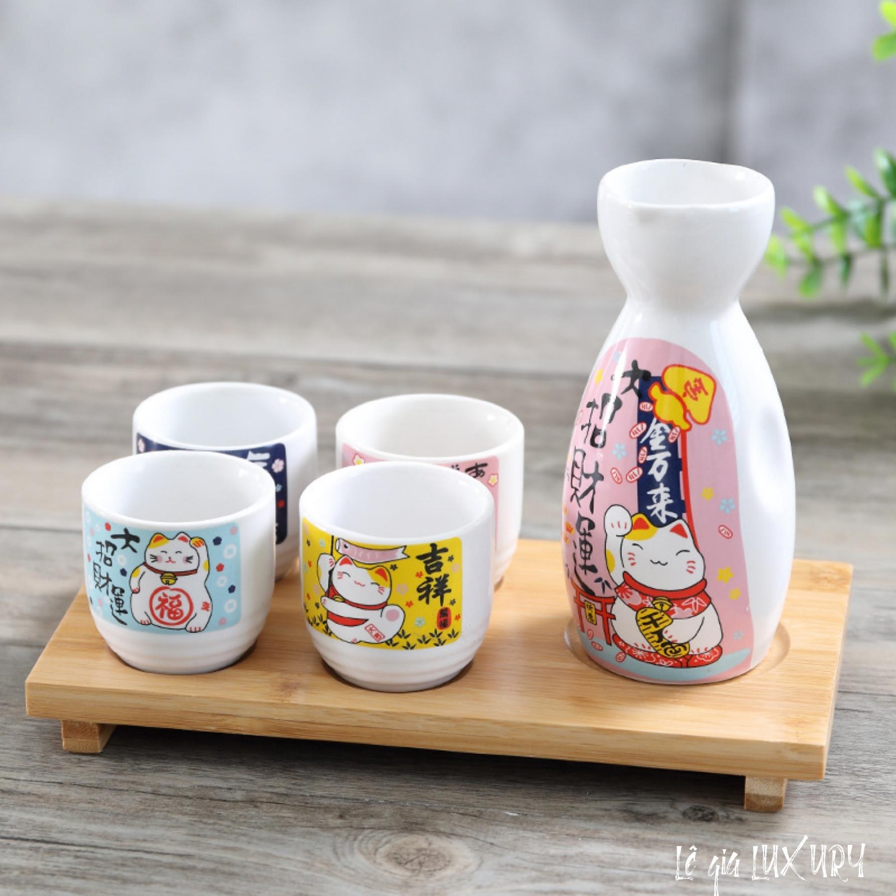 Bộ bình rượu gốm sứ Sakura phong cách Nhật Bản Cổ Điển, Bộ bình rượu Sake cao cấp