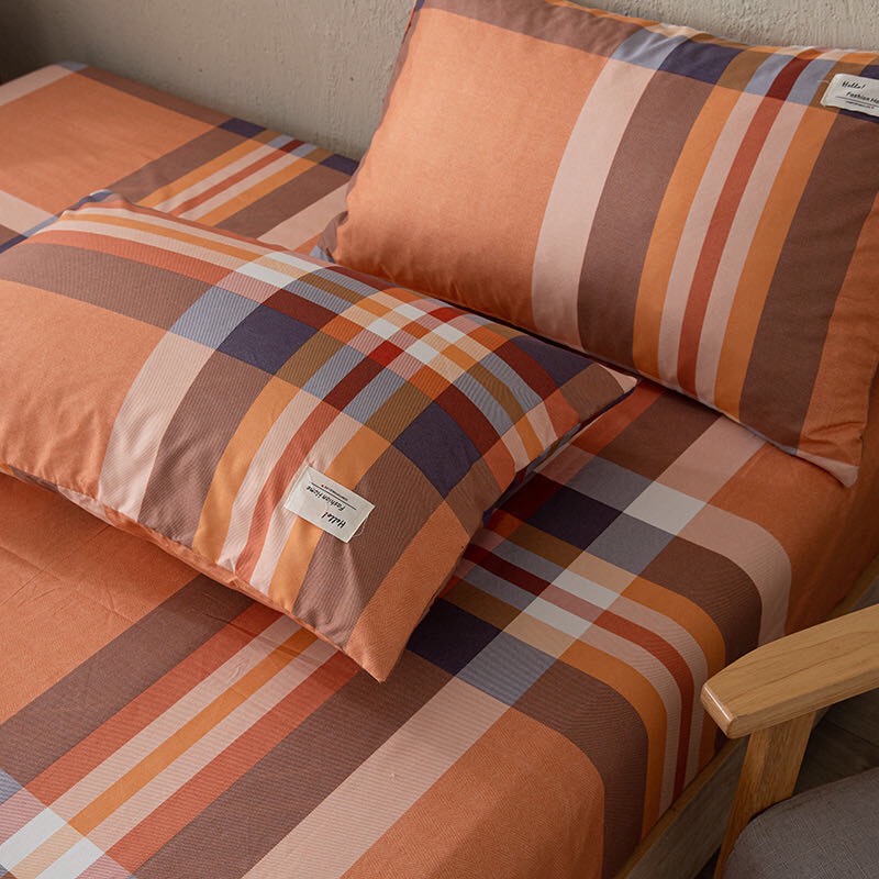 Bộ Ga Gối Cotton Tici Kẻ LIDACO Cao Cấp - Kẻ Cam