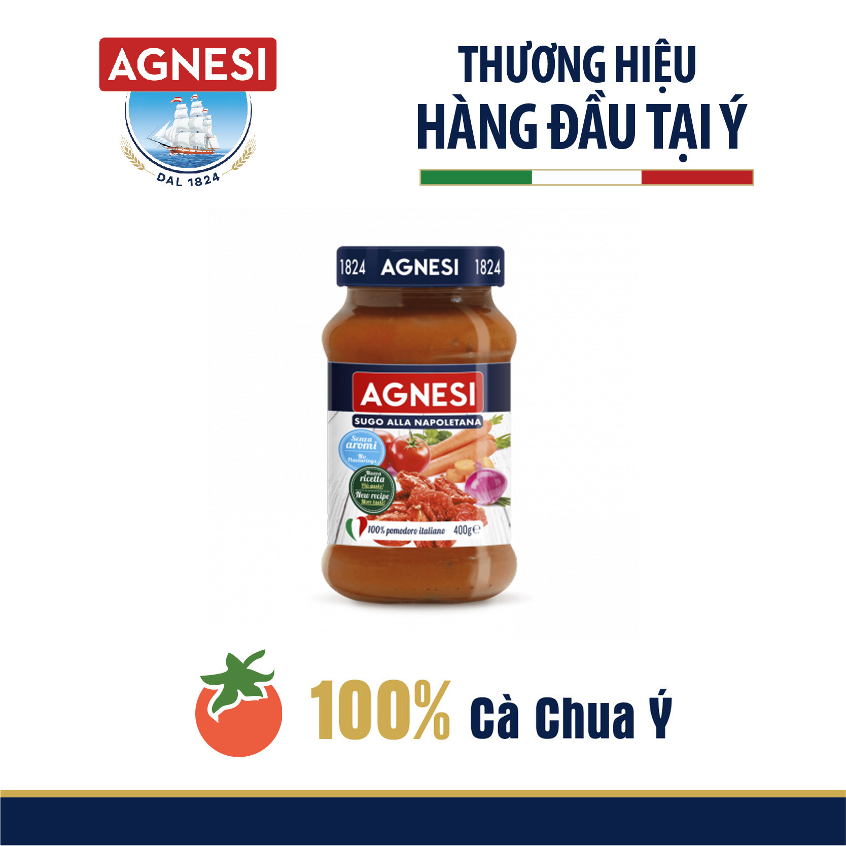 Sốt cà chua Napoletana Agnesi Ý 400g, 100% cà chua Ý 1