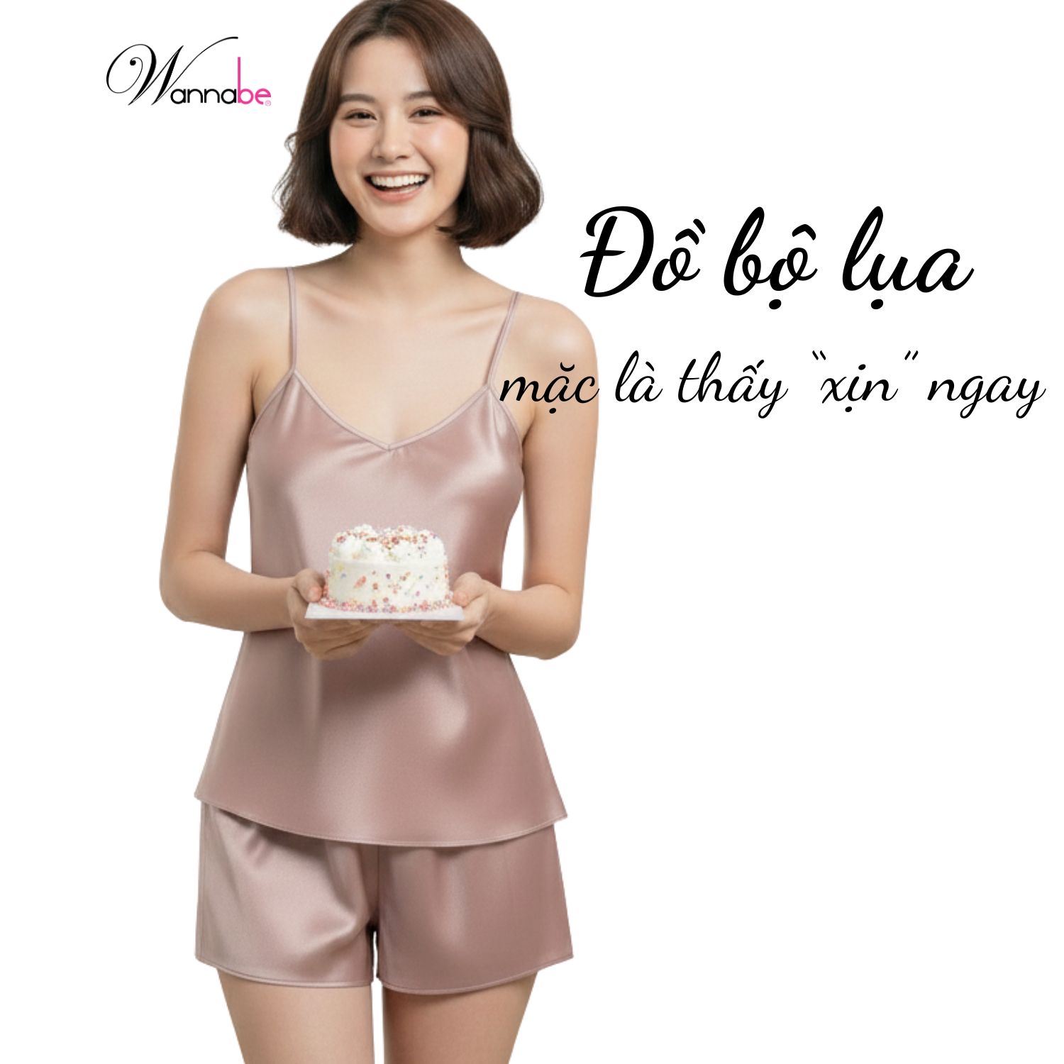 Đồ bộ mặc nhà WANNABE BS612 đồ bộ quần sọt áo 2 dây kiểu basic đơn giản thoải mái chăm sóc giấc ngủ mẫu 2