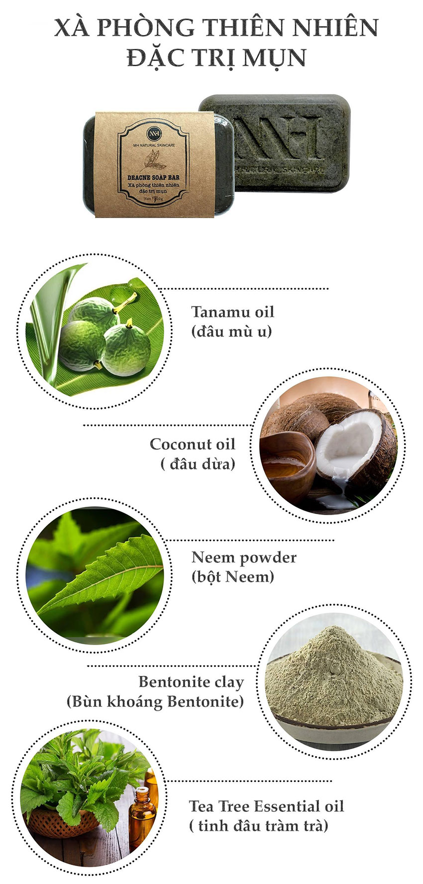 Xà phòng trị mụn lưng thảo dược MH Natural Skin Care 