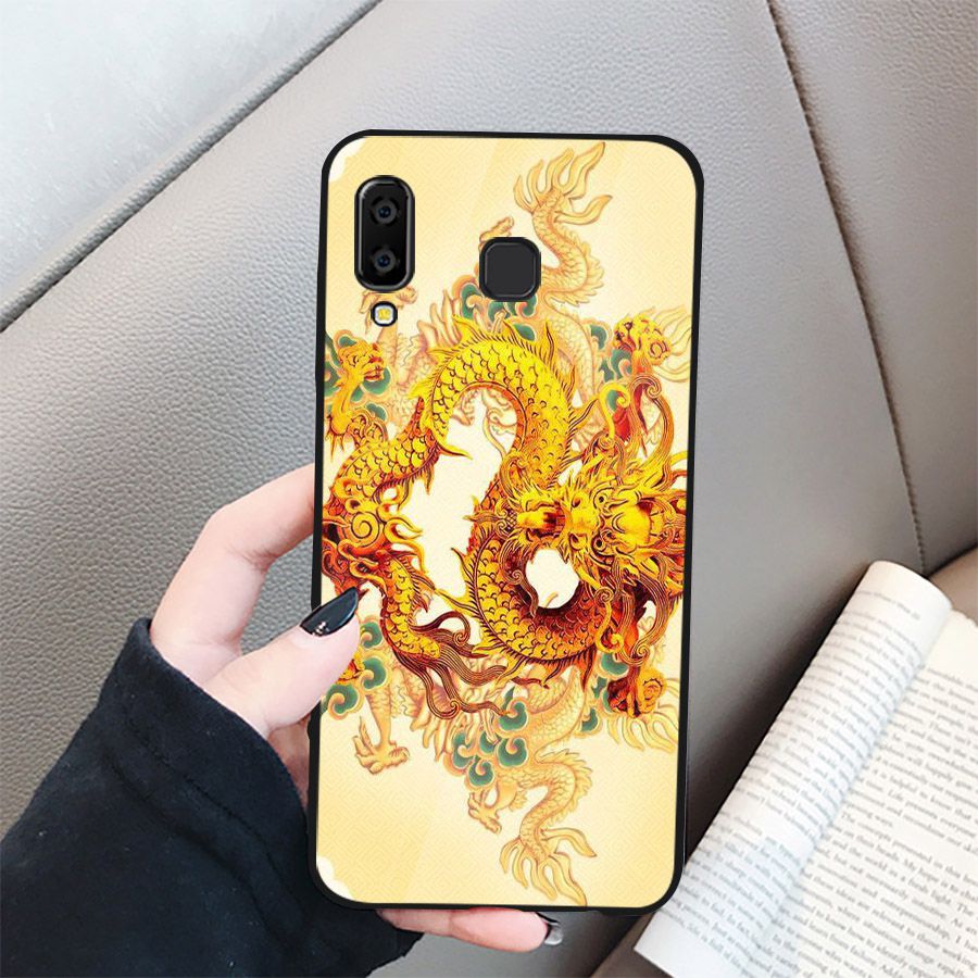 Ốp kính cường lực cho điện thoại Samsung Galaxy A7 2018/A750 - A10/M10 - A50 - A70 - long phượng MS TRANH 003