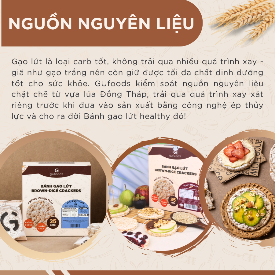 Bánh gạo lứt GUfoods (300g) - Không chiên dầu, Không đường, Từ gạo và ngũ cốc nguyên hạt, Lành mạnh, Phù hợp Eat clean, Ăn vặt healthy, Thực dưỡng, Tập gym, Thuần chay, Đa dạng hương vị