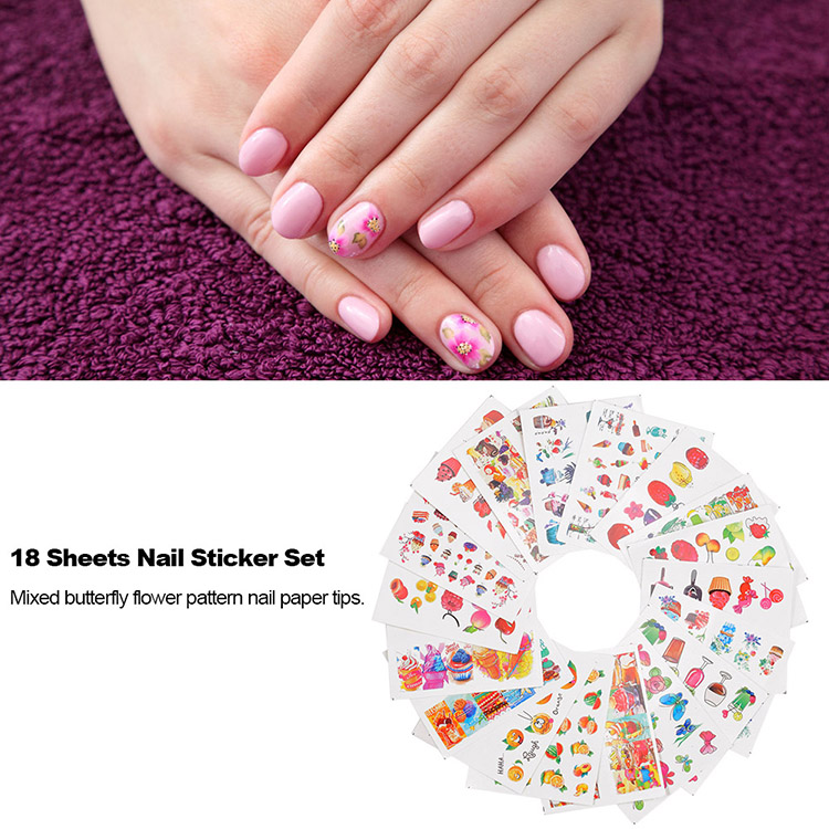 18 Sheets Nail Art Stickers Butterfly Flower Patterns Paper Tip DIY Manicure Styling Tool Set