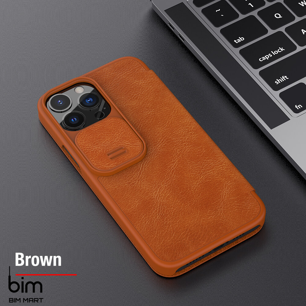 Bao da dành cho iPhone 13 Pro hàng chính hãng Nillkin QIN có nắp trượt bảo vệ camera