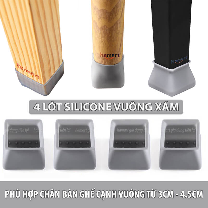 COMBO 4 Miếng Lót Chân Bàn Ghế Silicone Bọc Chân Bàn Ghế Vuông & Tròn Tiện Lợi
