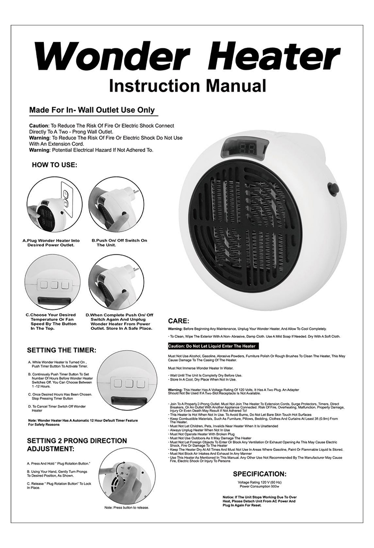 Portable Electric Heater for Household Heaters Heating Element Black EU Plug