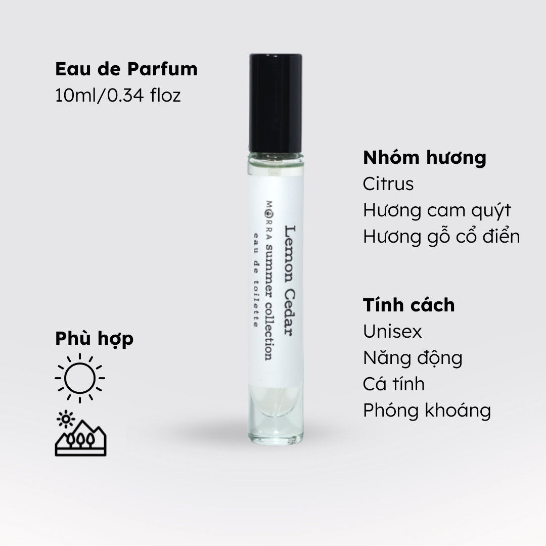 Nước hoa unisex năng động, cá tính, phóng khoáng No.15 (Lemon Cedar) Morra - dạng xịt
