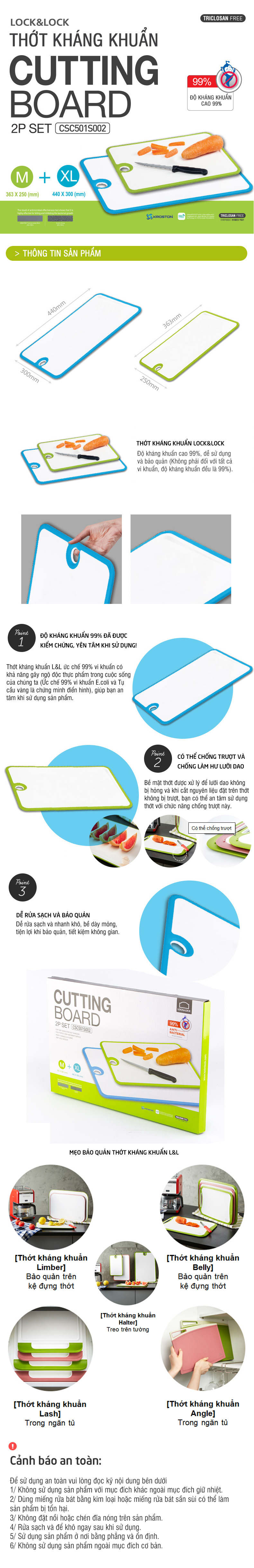 Bộ 2 Cái Thớt Nhựa Kháng Khuẩn Lock&Lock Halter CSC501S002