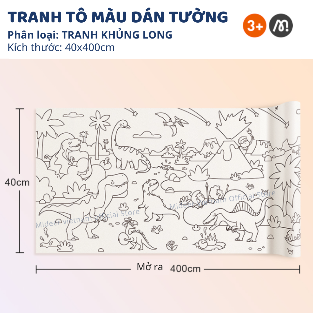 Tranh tô màu dán tường cho bé khổng lồ 4m*40cm Mideer Adhesive Colouring Scroll