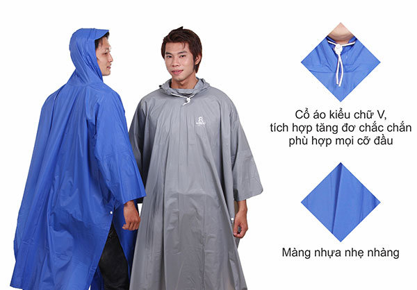 Áo mưa Poncho cổ rùa trơn Rando cao cấp (giao màu ngẫu nhiên)