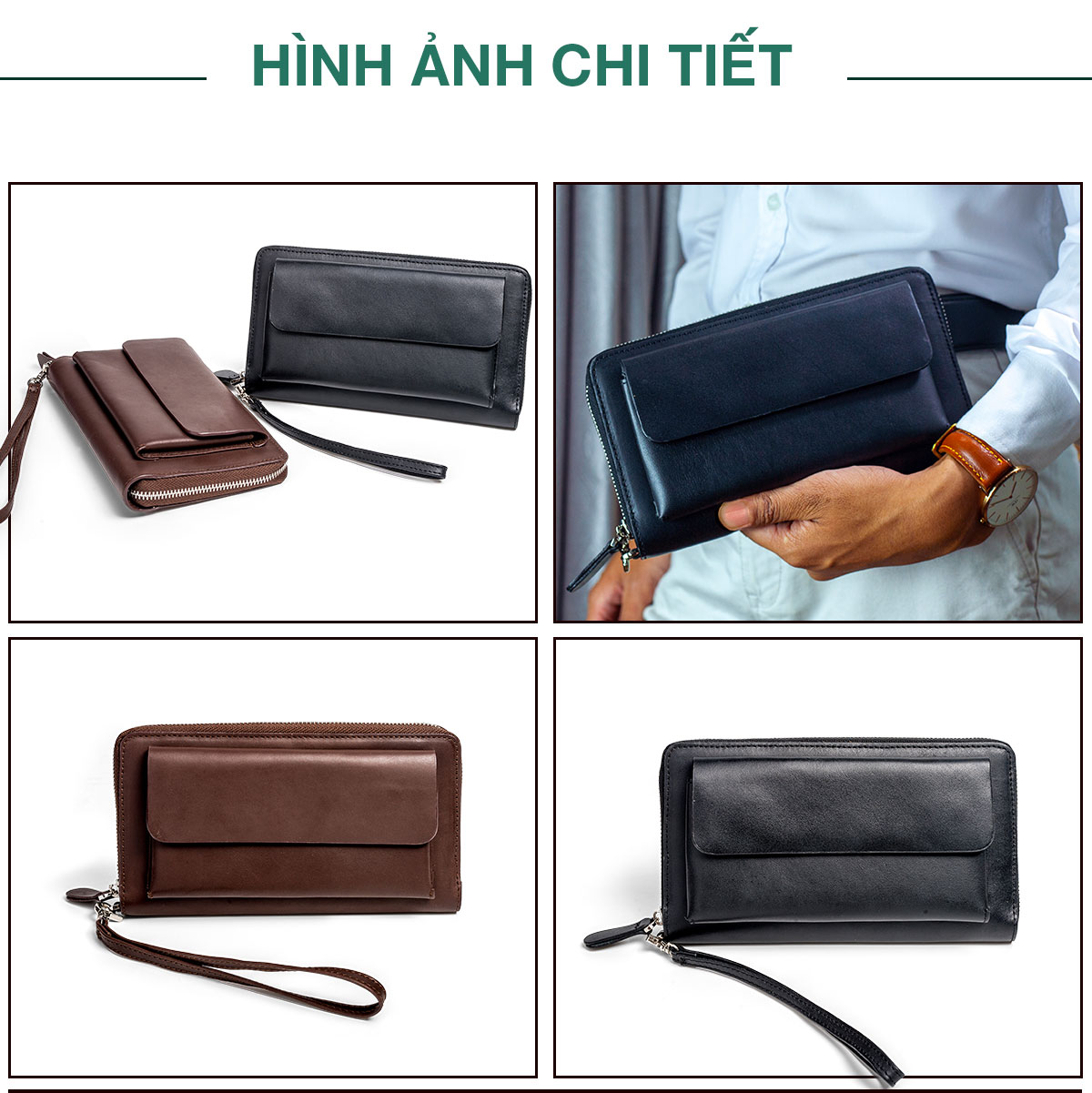 Ví dài cầm tay da bò Mill cao cấp Bụi Leather C107 - Bảo hành 12 tháng