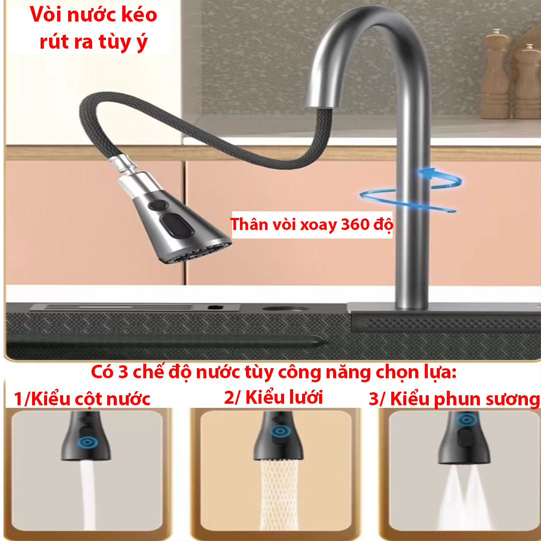 Chậu rửa bát 1 hố Inox 304 không rỉ, phủ Nano, Bồn rửa chén vòi xả thác Victory , dập vân nổi tổ ong