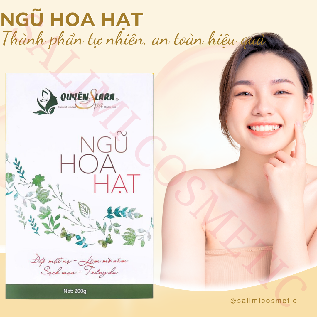 Mặt Nạ Đắp NGŨ HOA HẠT 200g Quyên Lara - Giúp Mờ Nám, Sạch Mụn, Tàn Nhang, Trắng Da, Cân Bằng Độ Ẩm Cho Da, Làm Mát Da, Chống Dị Ứng